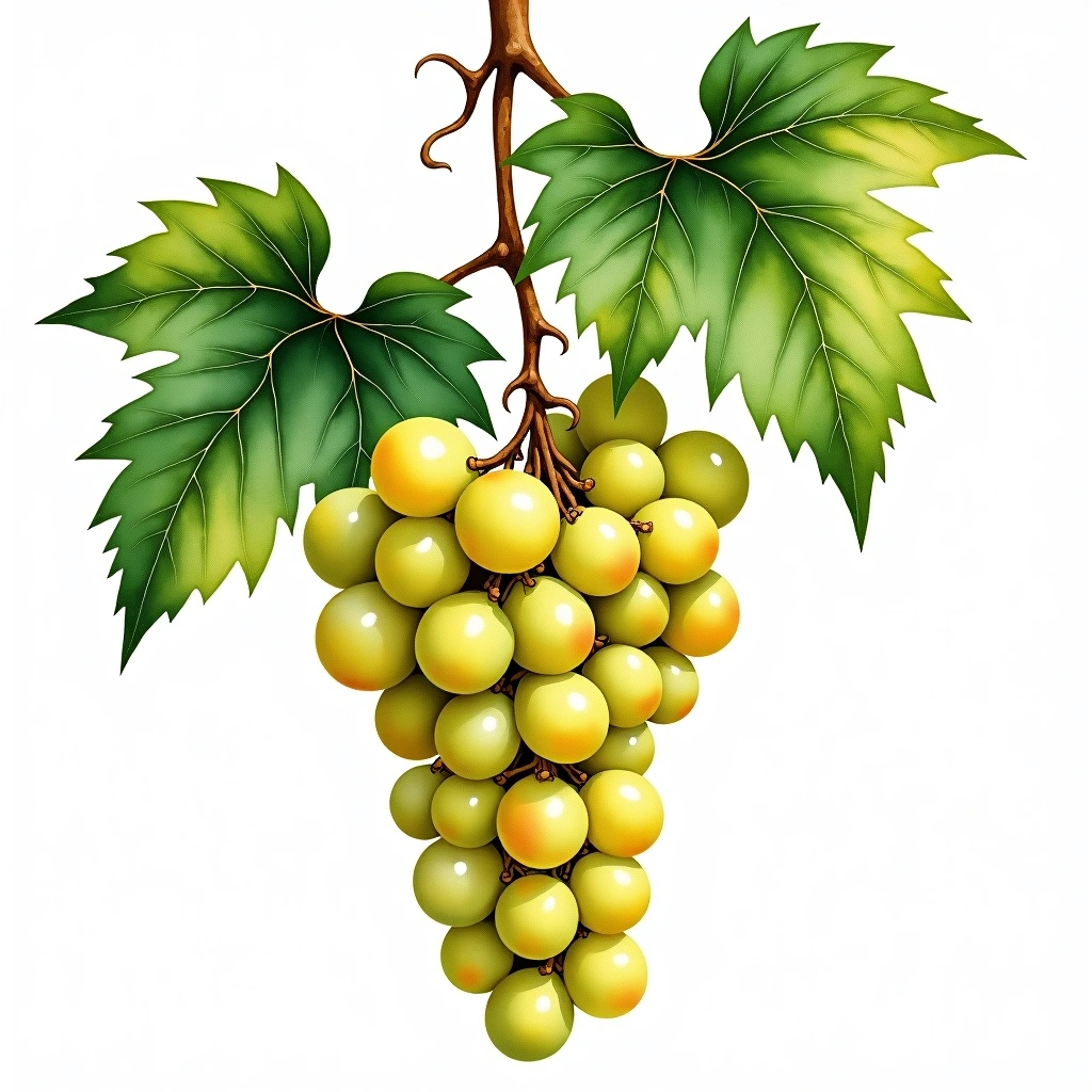 Malvazija Istarska grape variety — White watercolor illustration