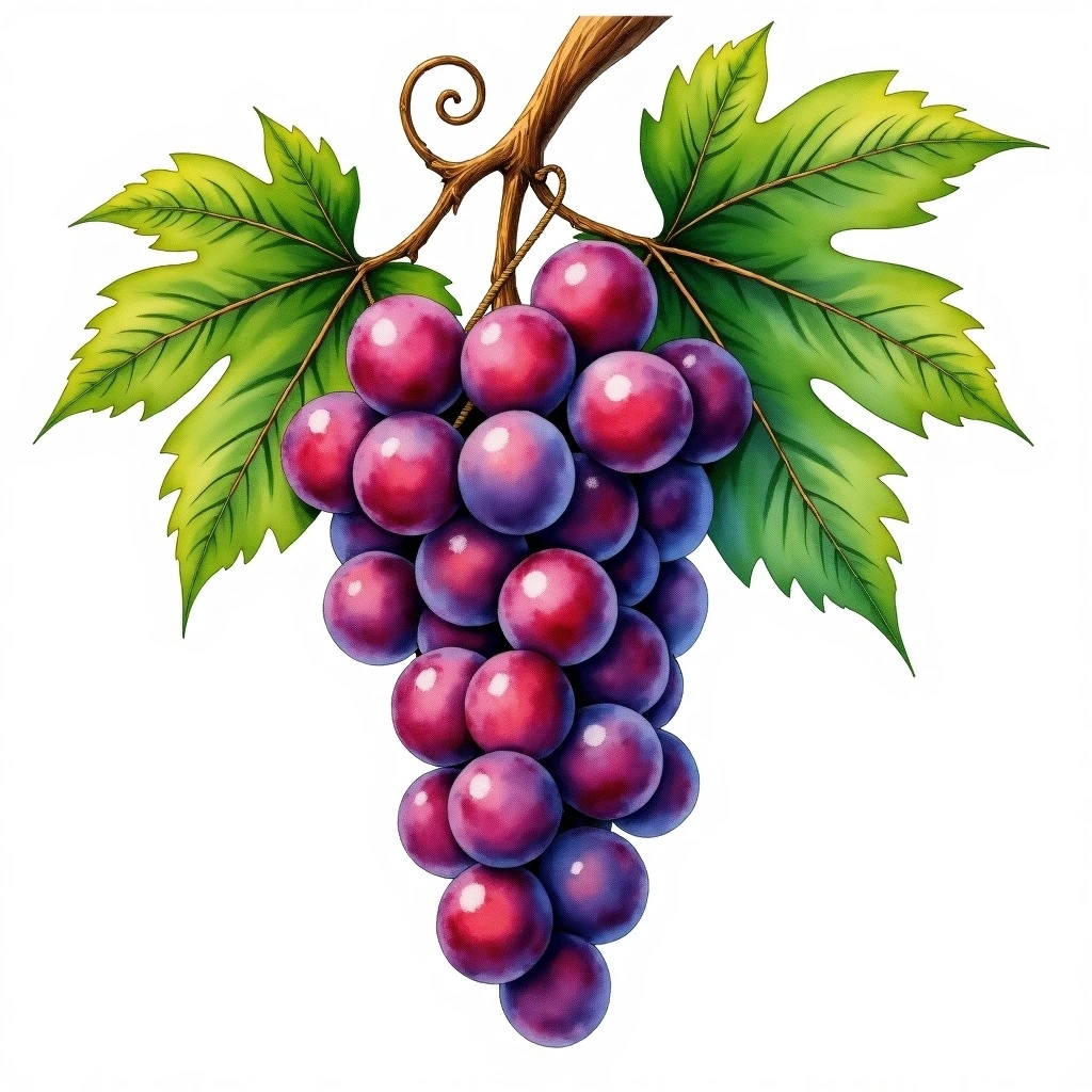 Mammolo grape variety — Red watercolor illustration