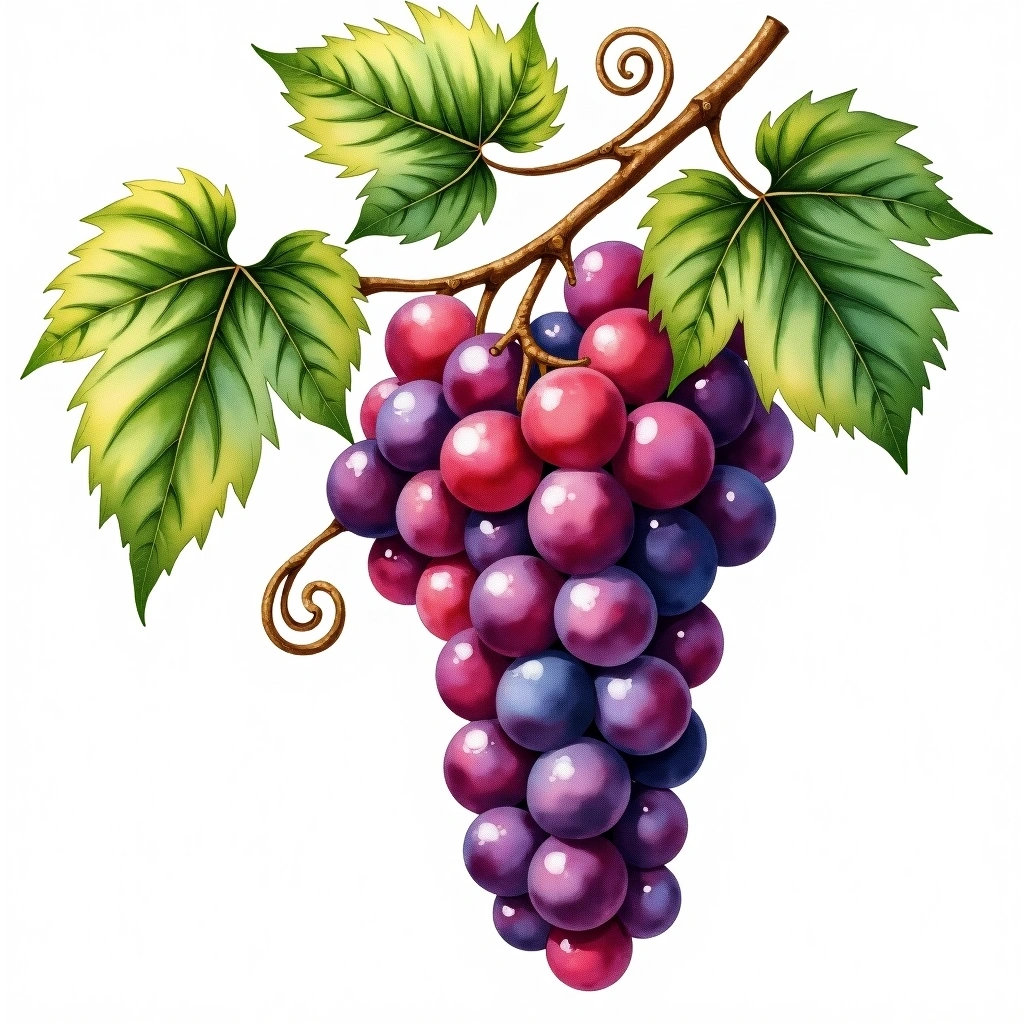 Mandilaria grape variety — Red watercolor illustration