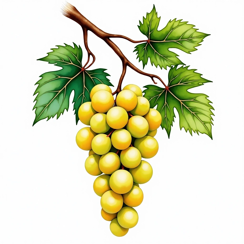 Maria Gomes grape variety — White watercolor illustration