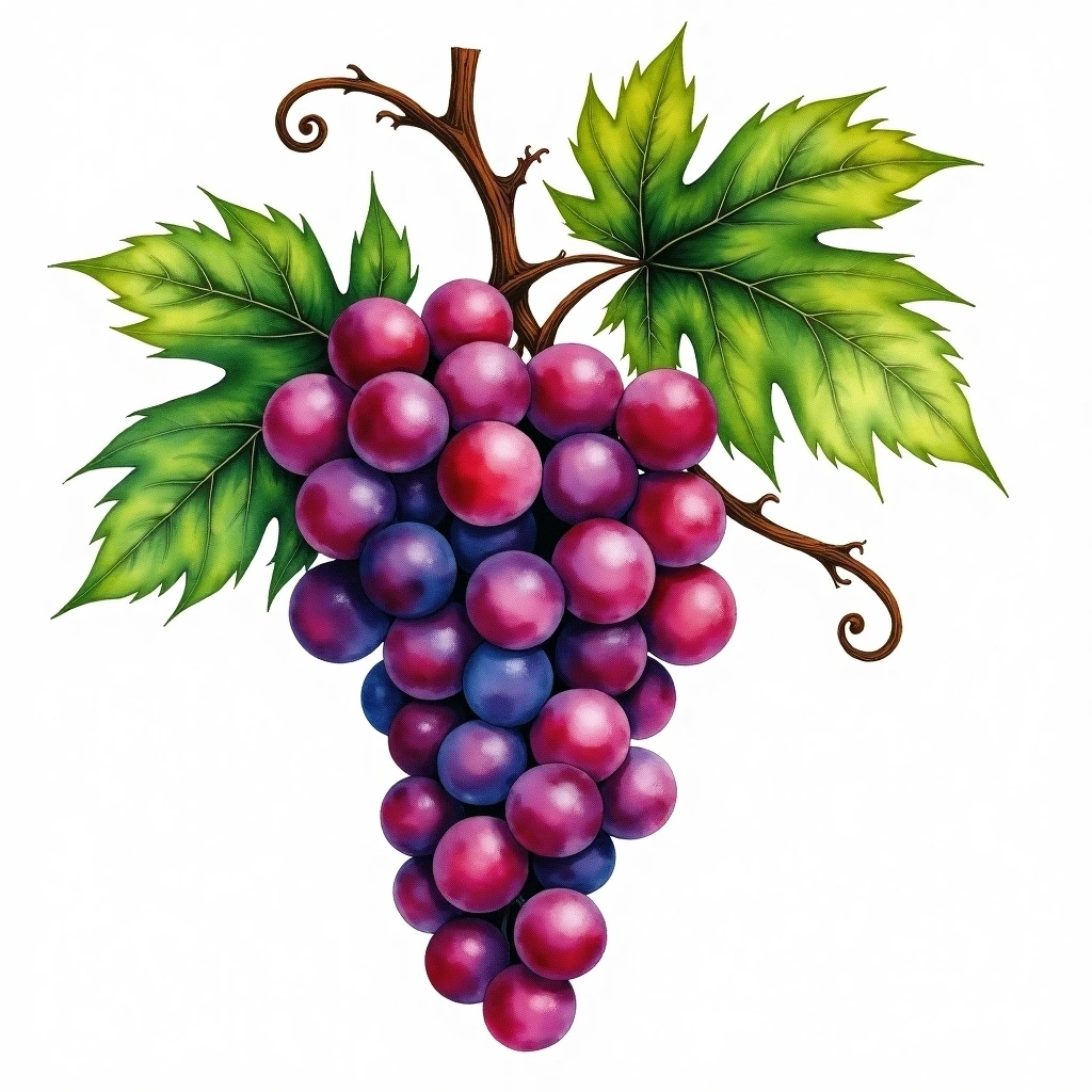 Marzemino grape variety — Red watercolor illustration
