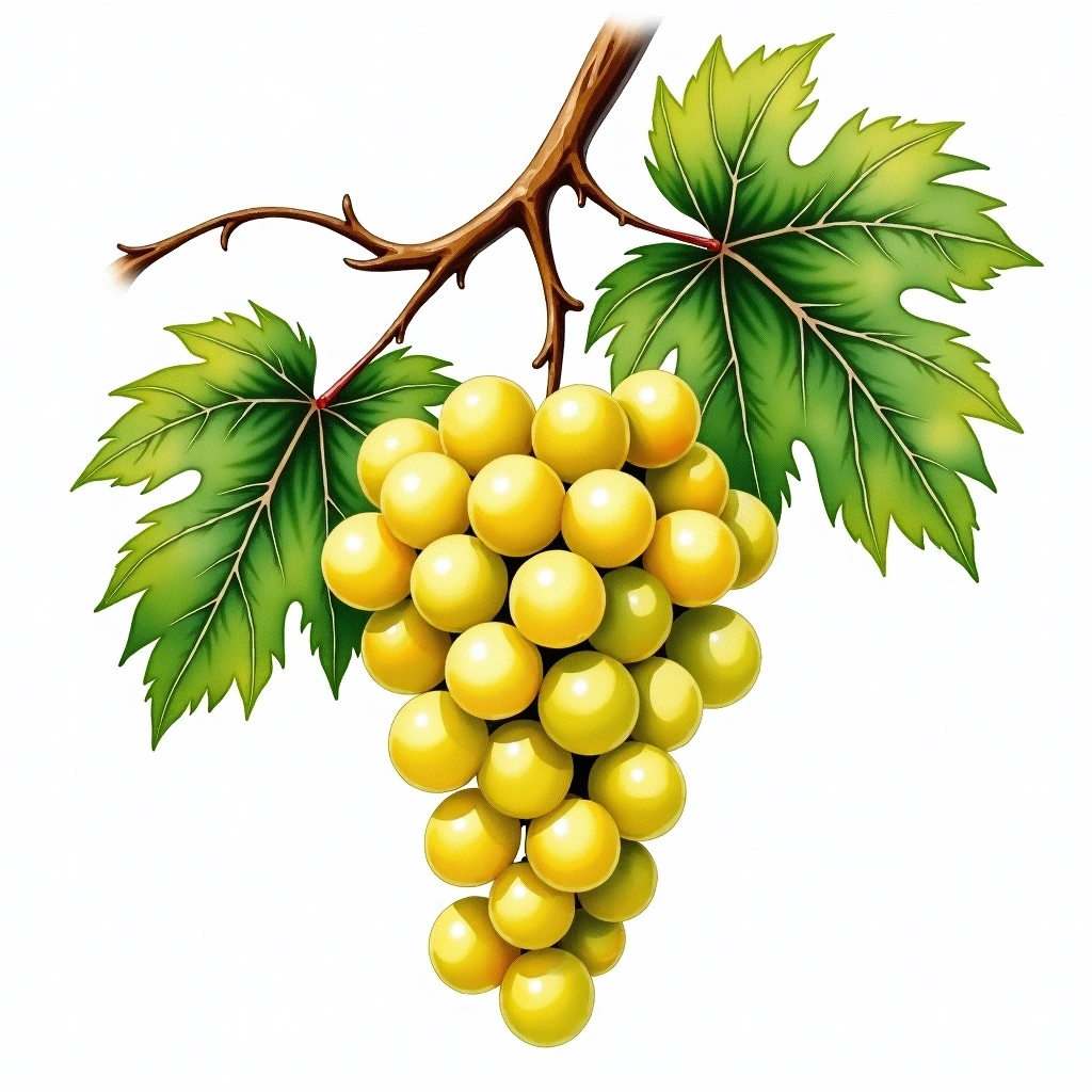 Mauzac Blanc grape variety — White watercolor illustration
