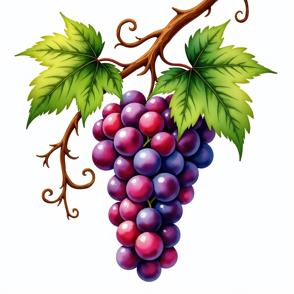 Mauzac Noir grape variety — Red watercolor illustration