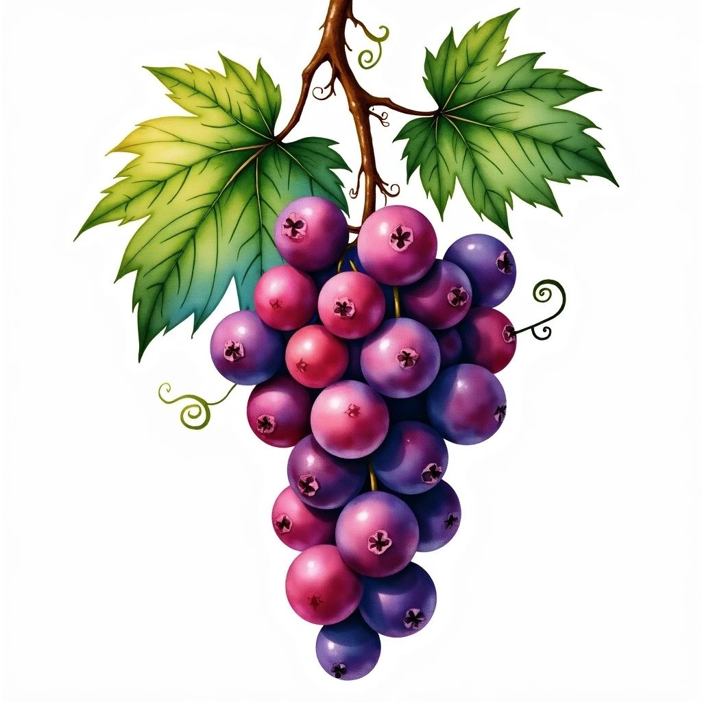 Mavrodafni grape variety — Red watercolor illustration