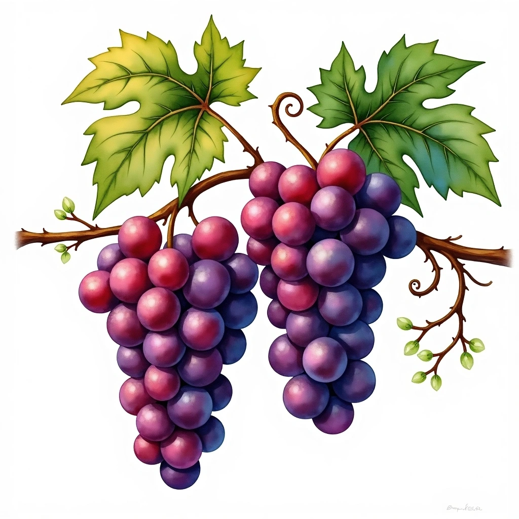 Mavrotragano grape variety — Red watercolor illustration