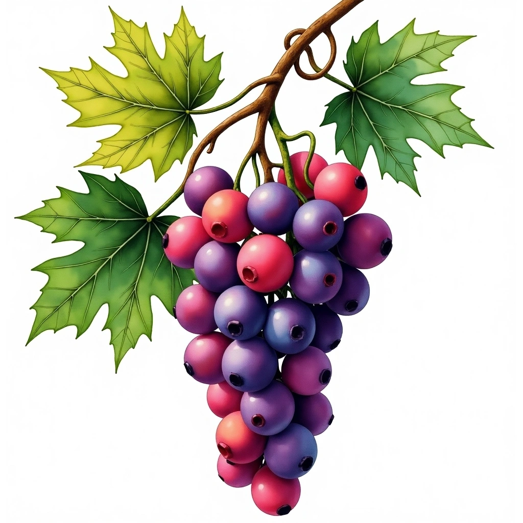 Mavrud grape variety — Red watercolor illustration