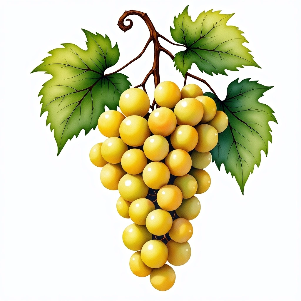 Misket Vrachanski grape variety — White watercolor illustration