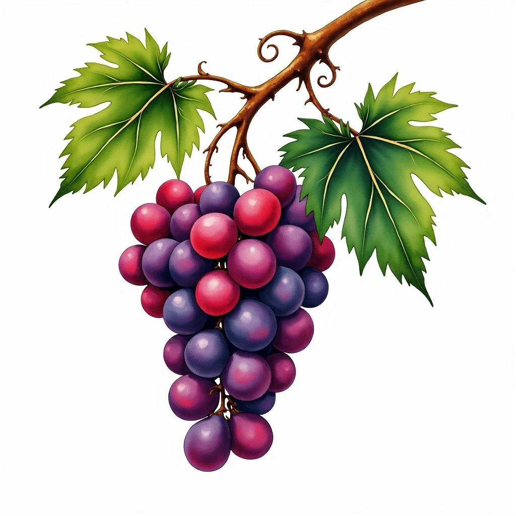 Modrý Portugal grape variety — Red watercolor illustration