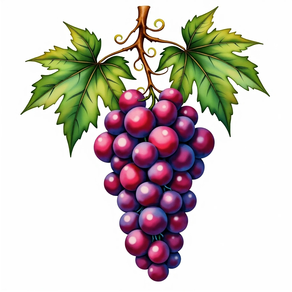 Molinara grape variety — Red watercolor illustration