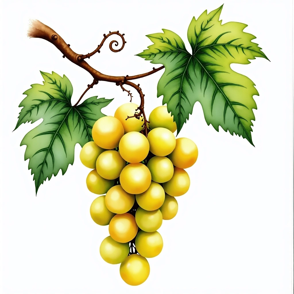 Mollard grape variety — White watercolor illustration