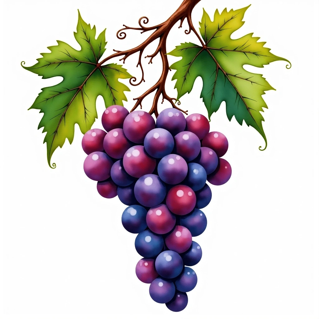 Monastrell grape variety — Red watercolor illustration