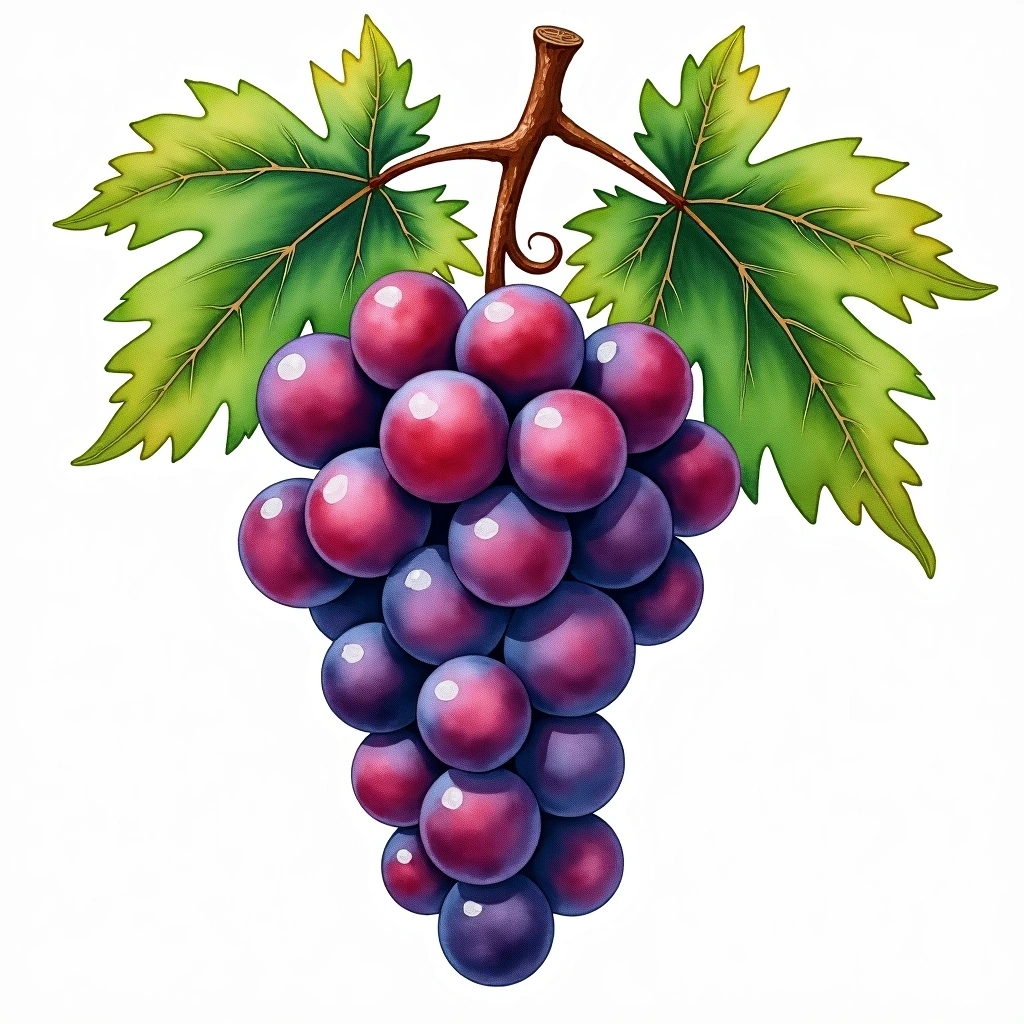 Montepulciano grape variety — Red watercolor illustration