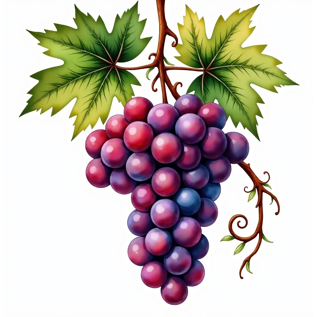Montuni grape variety — Red watercolor illustration