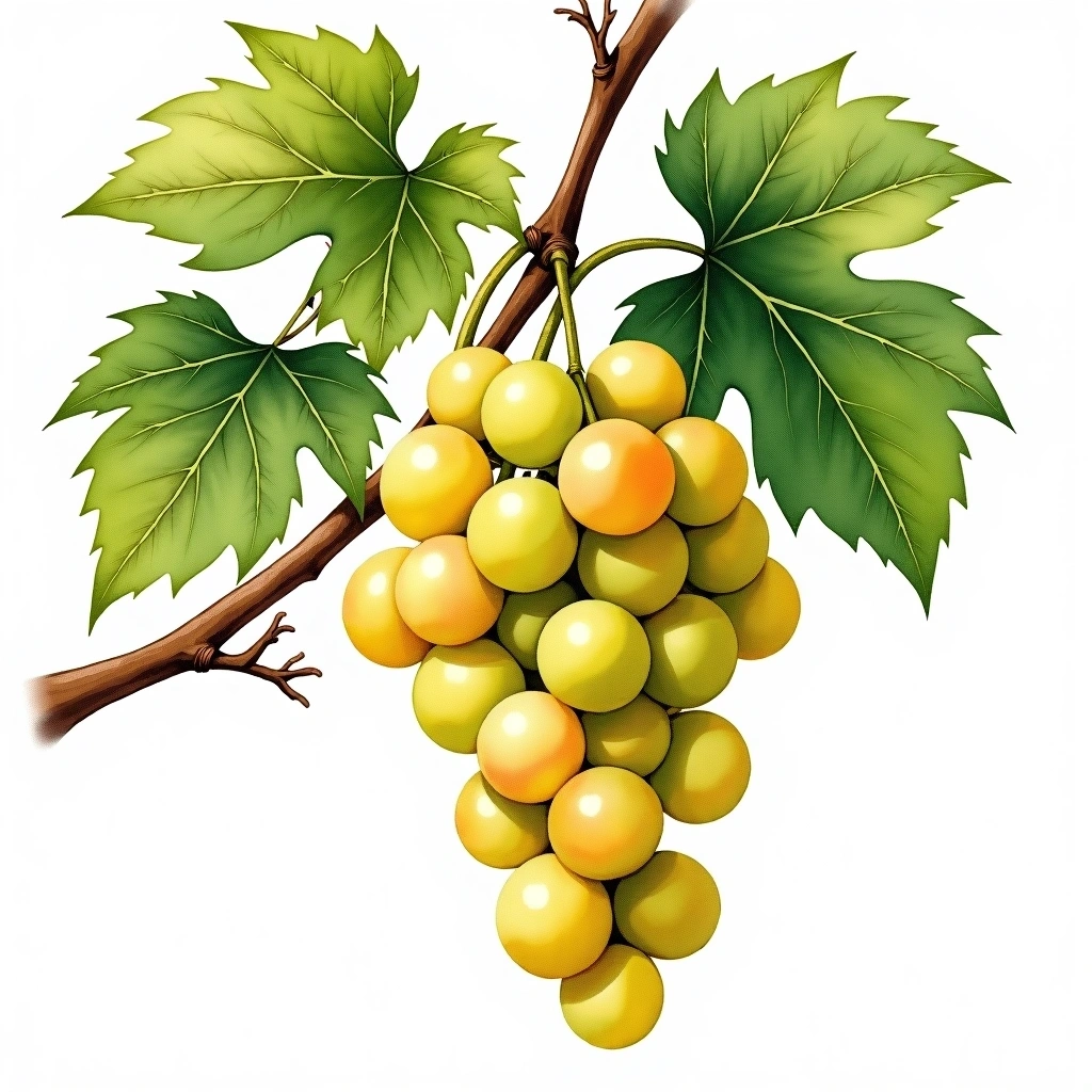 Morio-Muskat grape variety — White watercolor illustration