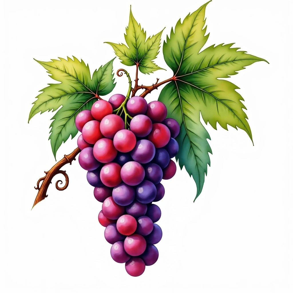 Moschomavro grape variety — Red watercolor illustration