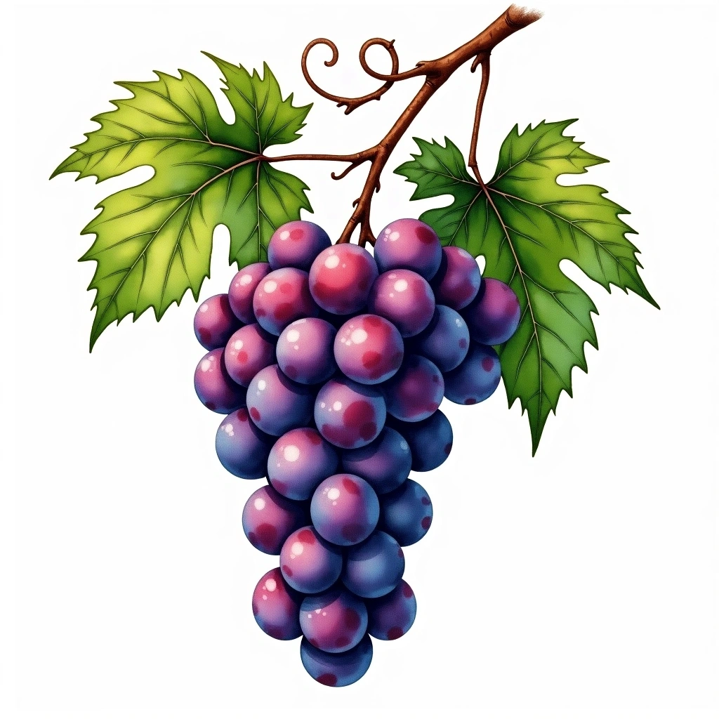 Mourvedre grape variety — Red watercolor illustration