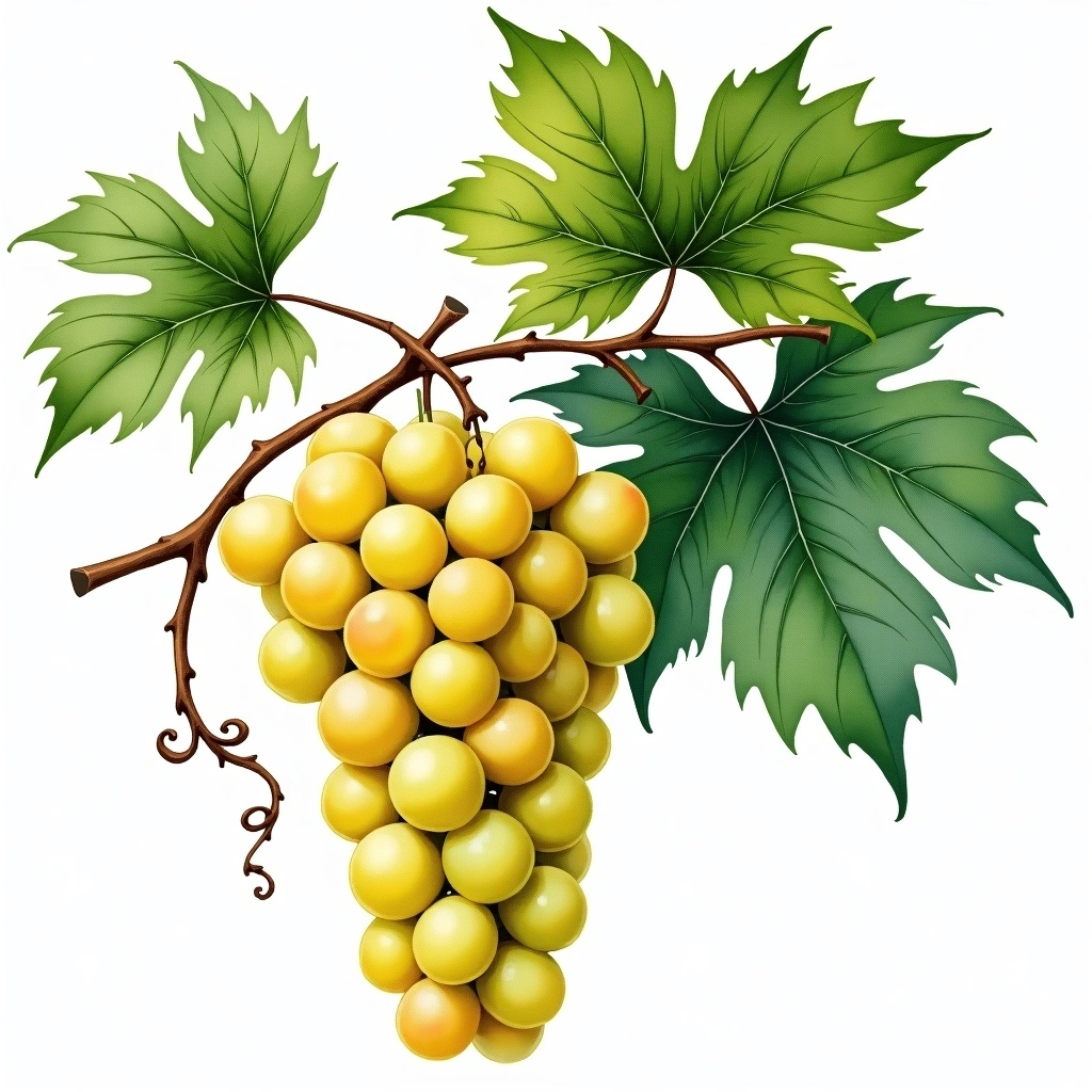 Mtsvane Kakhuri grape variety — White watercolor illustration