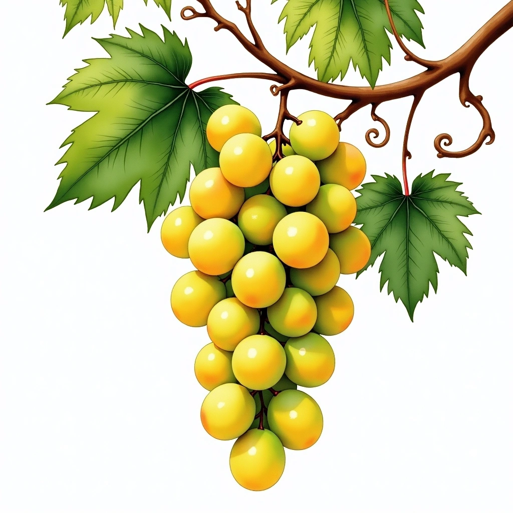 Muscadelle grape variety — White watercolor illustration