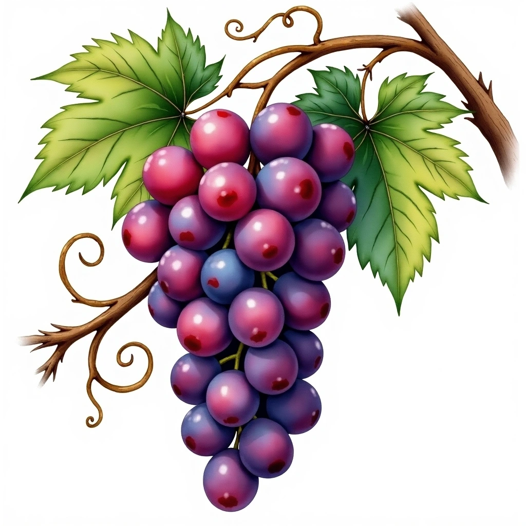 Muscat Black grape variety — Red watercolor illustration