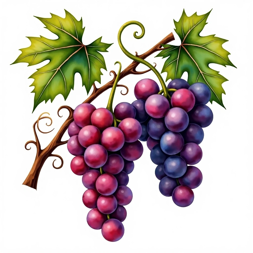 Muscat Early grape variety — Red watercolor illustration