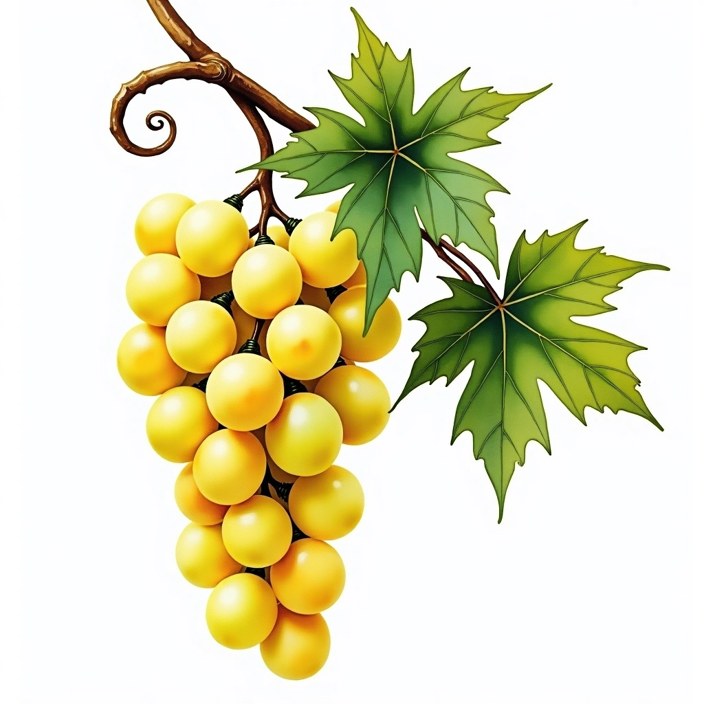 Muscat Golden grape variety — White watercolor illustration
