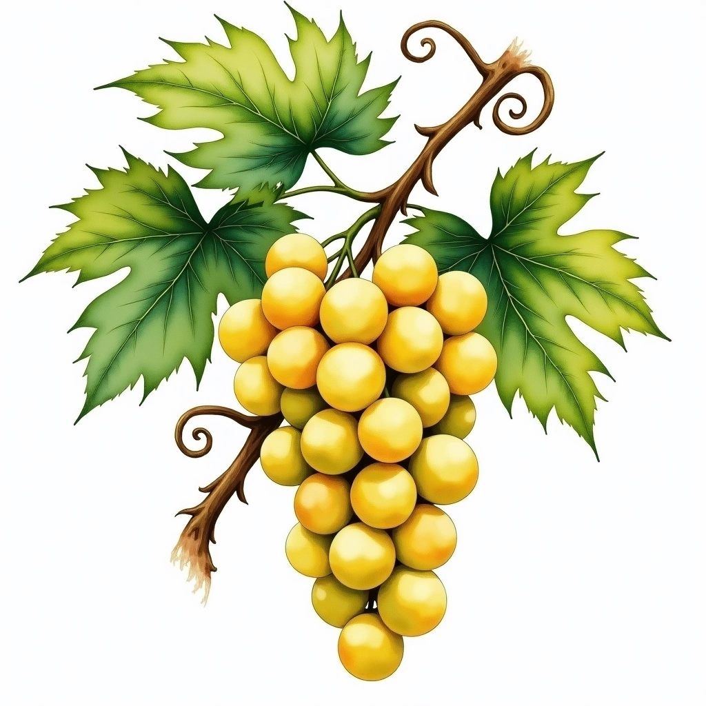 Muscat of Alexandria grape variety — White watercolor illustration