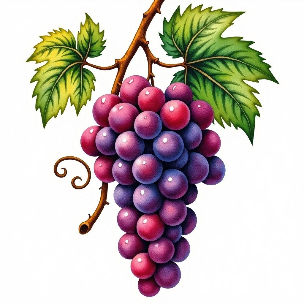 Muscat of Frontignan grape variety — Red watercolor illustration