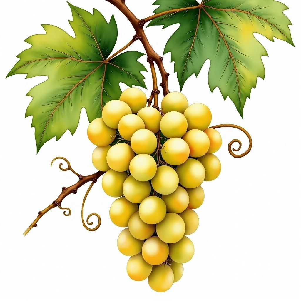 Muscat Valvin grape variety — White watercolor illustration