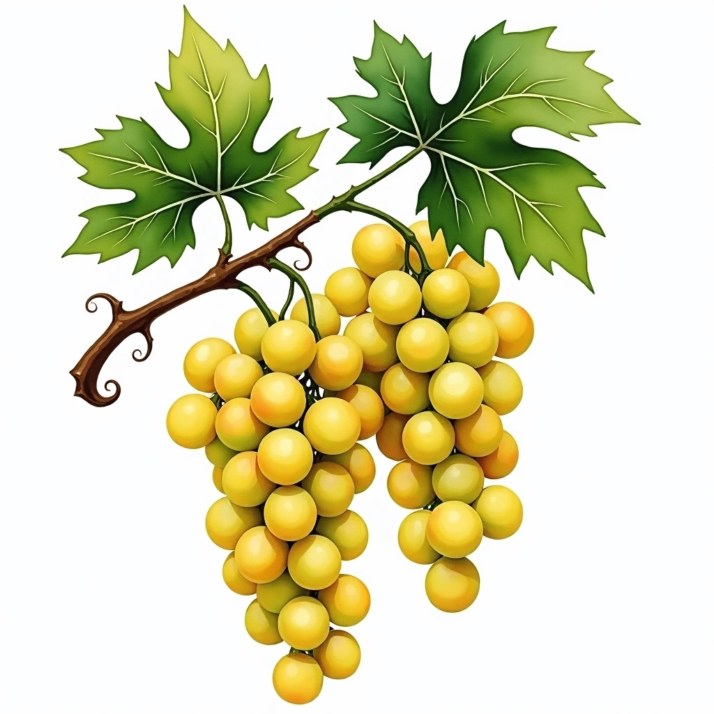 Muscat Yellow grape variety — White watercolor illustration