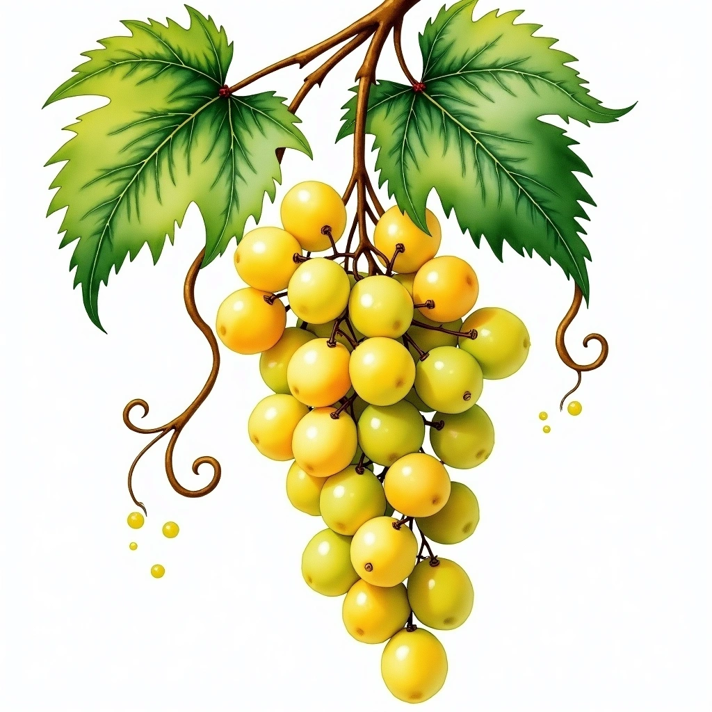 Muscat/Moscatel de Grano Menudo grape variety — White watercolor illustration