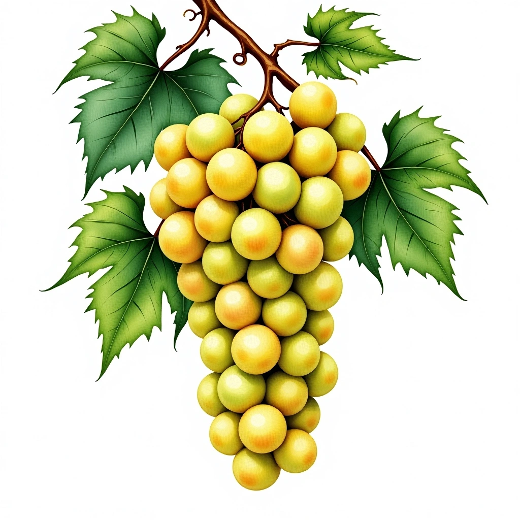 Muscat/Moscatel Galego grape variety — White watercolor illustration