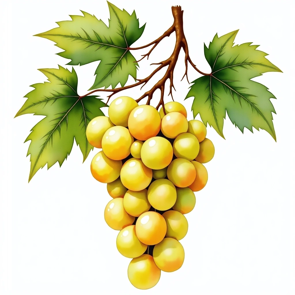 Muscat/Moscato Bianco grape variety — White watercolor illustration