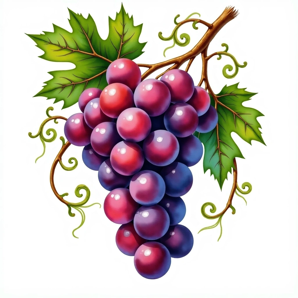 Muscat/Moscato di Scanzo grape variety — Red watercolor illustration