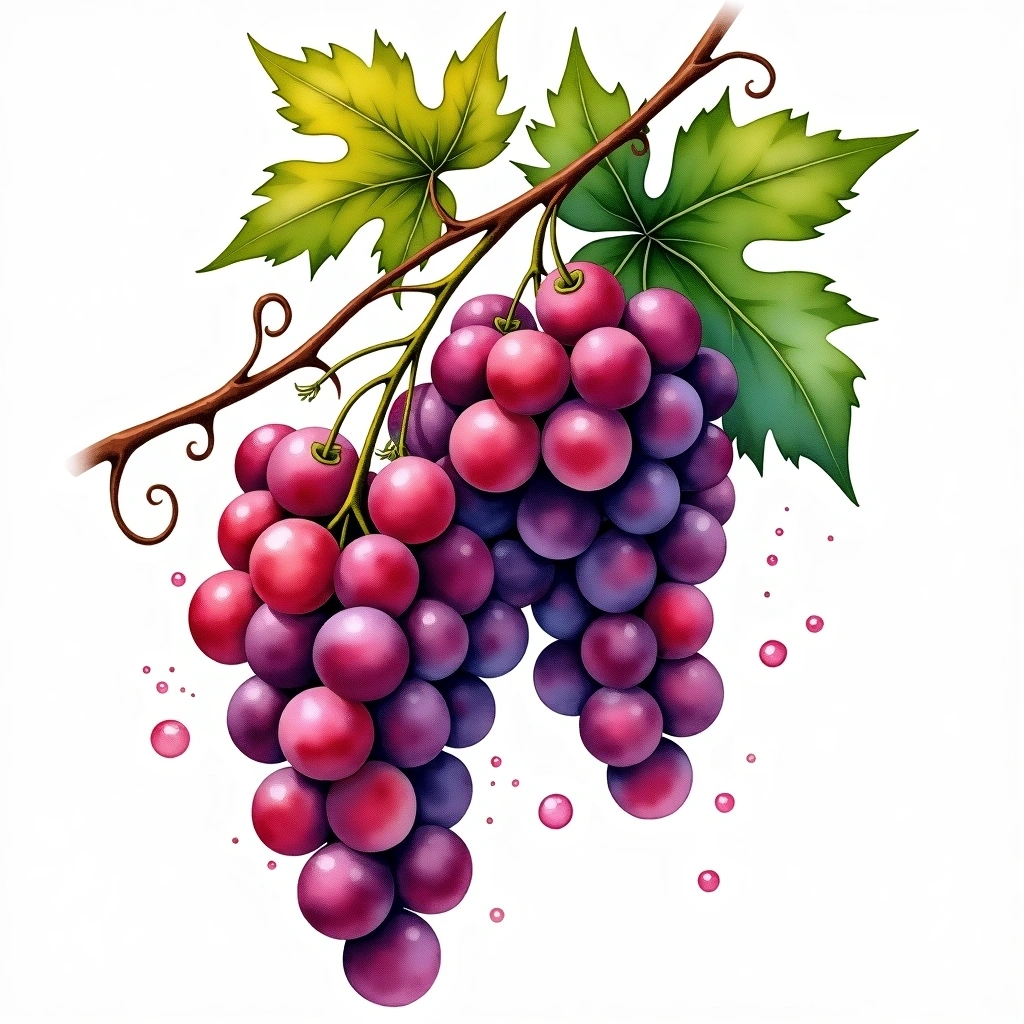 Muscat/Moscato Rosa grape variety — Red watercolor illustration