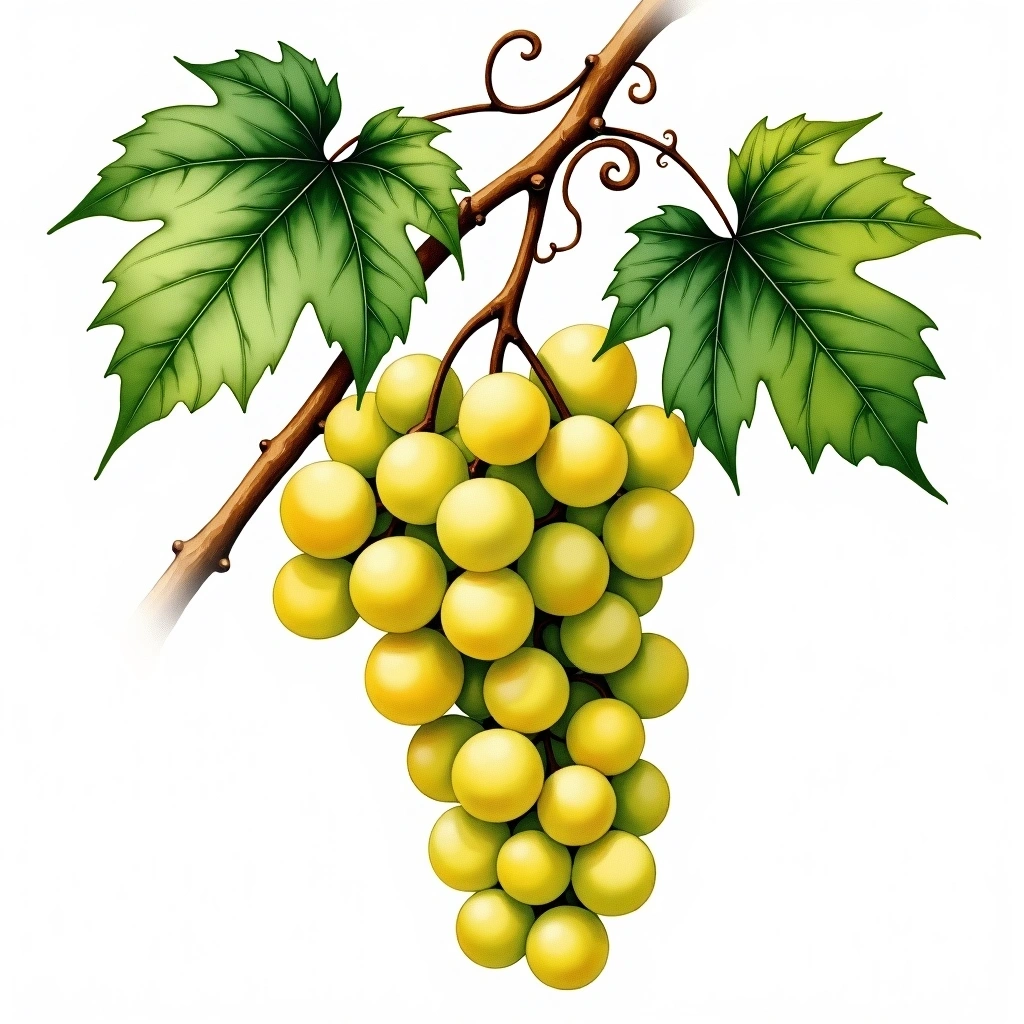 Narince grape variety — White watercolor illustration