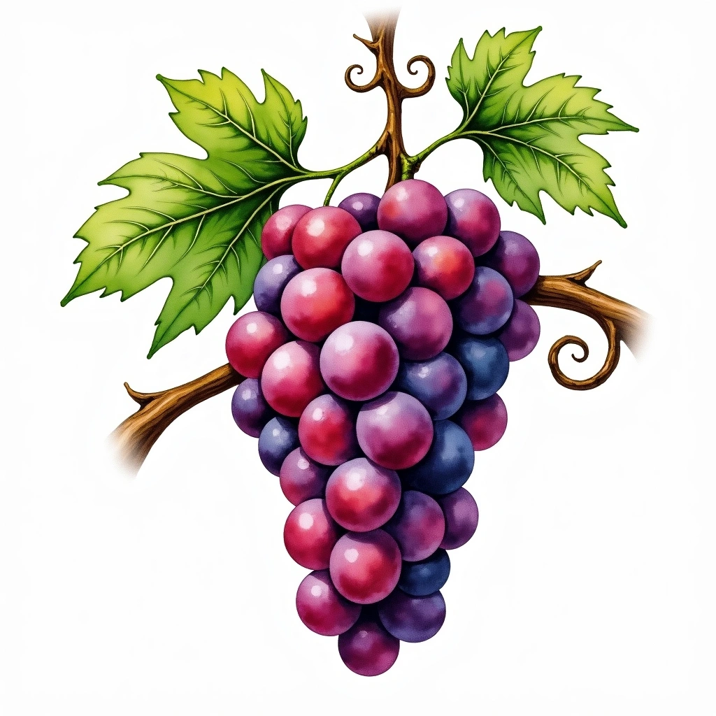 Negrette grape variety — Red watercolor illustration