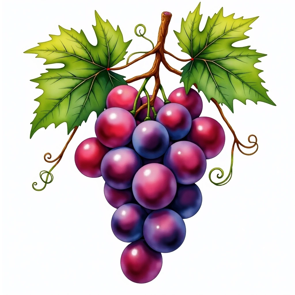 Negru de Dragasani grape variety — Red watercolor illustration