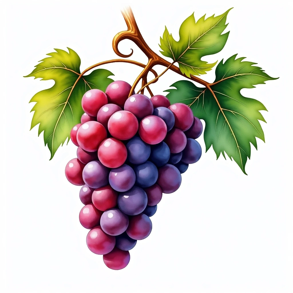 Nerello Cappuccio grape variety — Red watercolor illustration