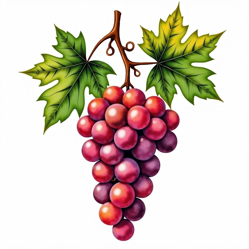Nerello Mascalese grape variety — Red watercolor illustration