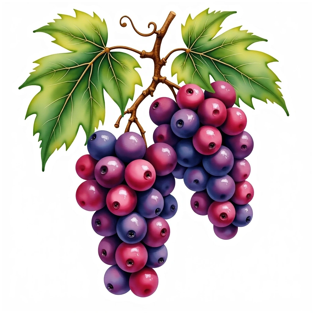 Nero Buono di Cori grape variety — Red watercolor illustration