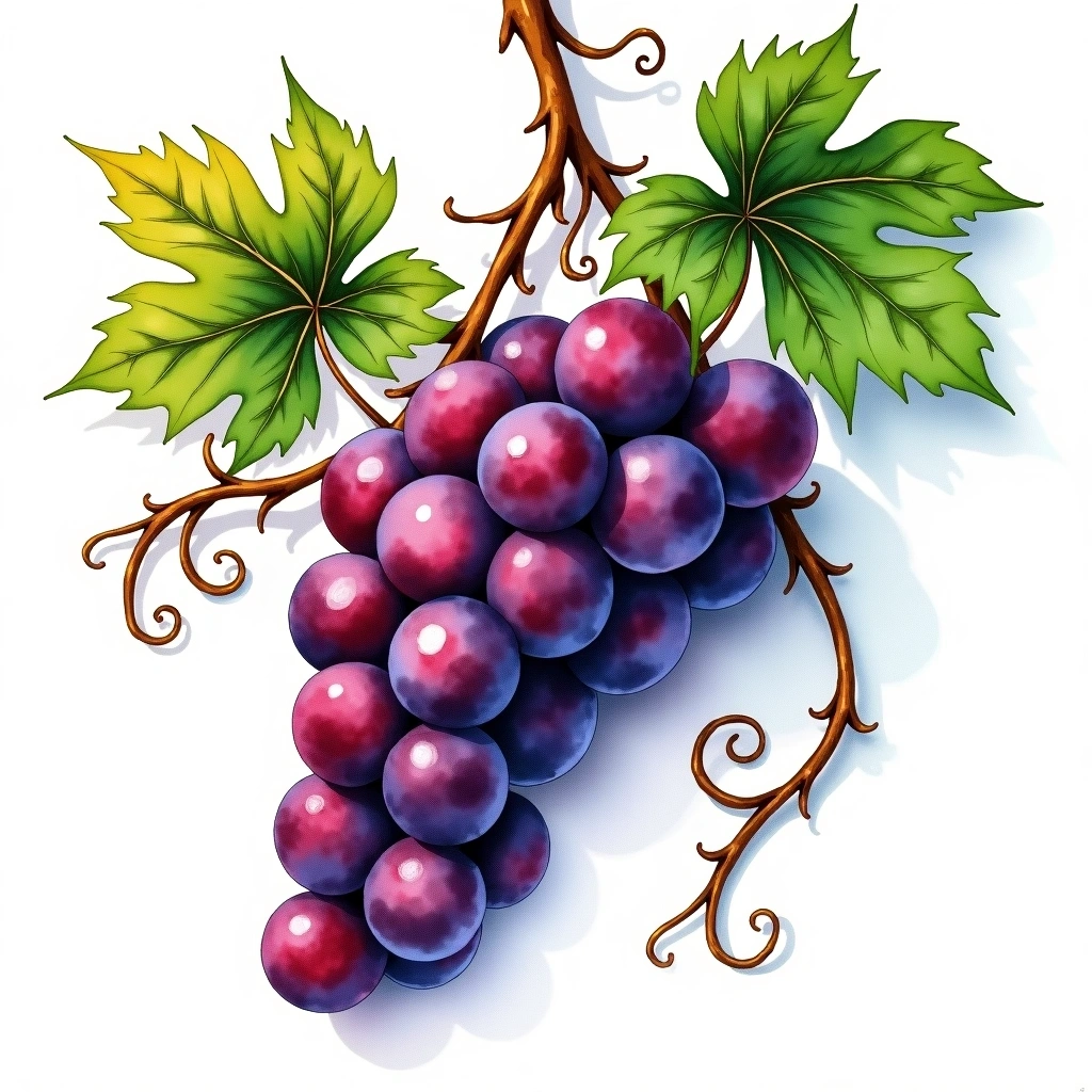 Nero d'Avola grape variety — Red watercolor illustration
