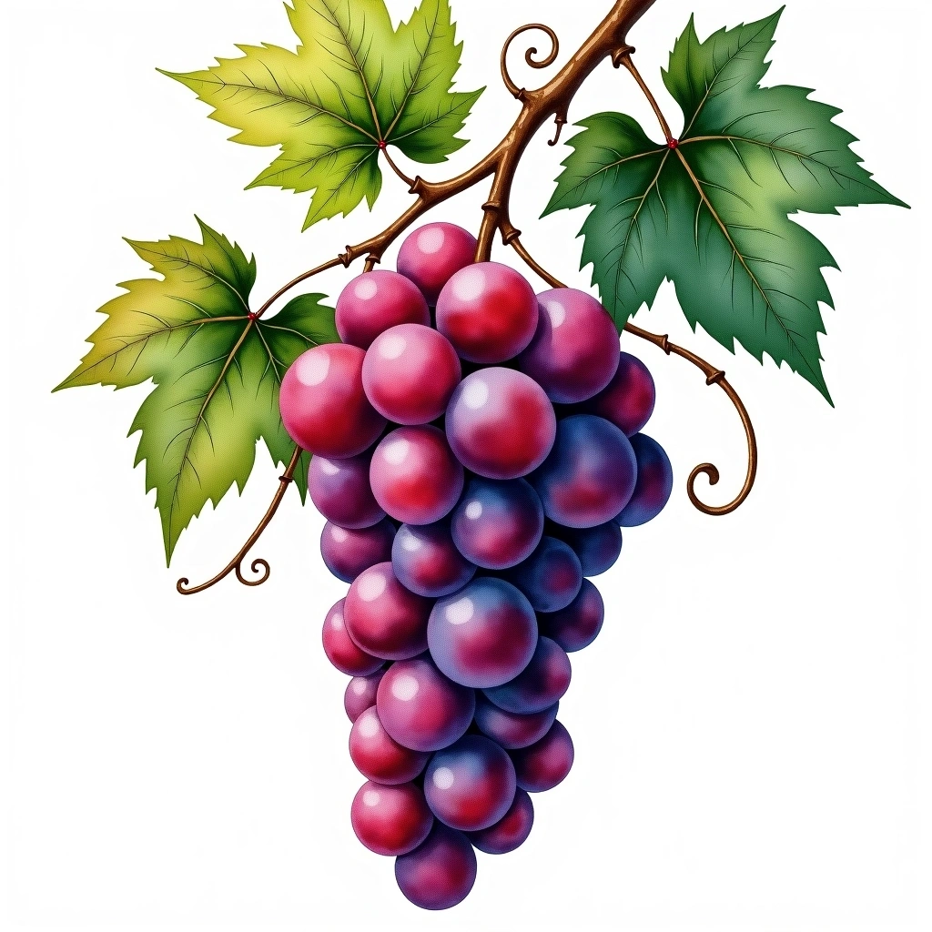 Nero di Troia grape variety — Red watercolor illustration