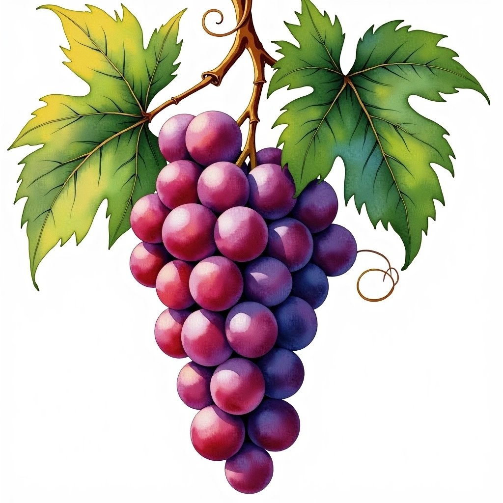 Nocera grape variety — Red watercolor illustration