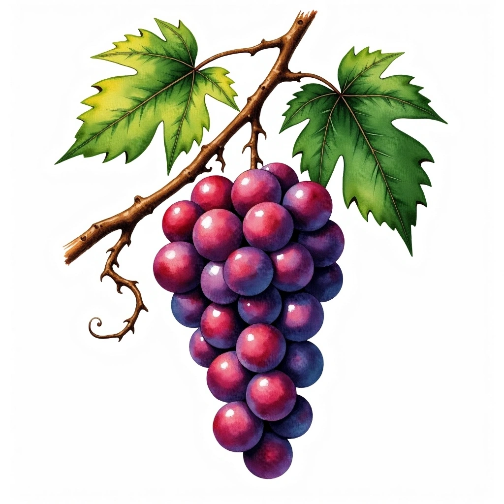 Öküzgözü grape variety — Red watercolor illustration