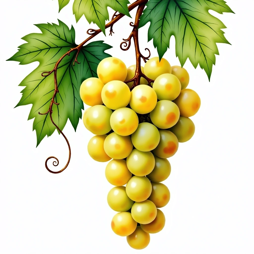 Olasz Rizling grape variety — White watercolor illustration