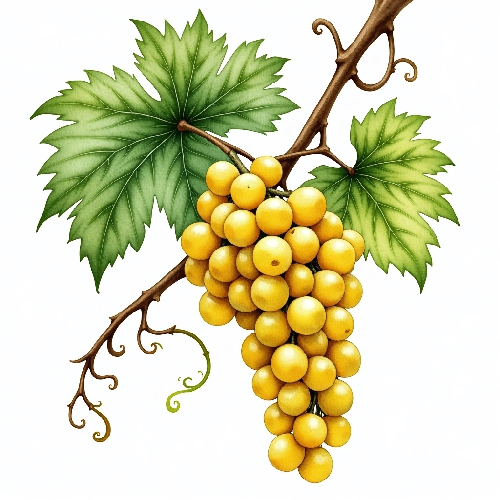 Orleans Gelb grape variety — White watercolor illustration