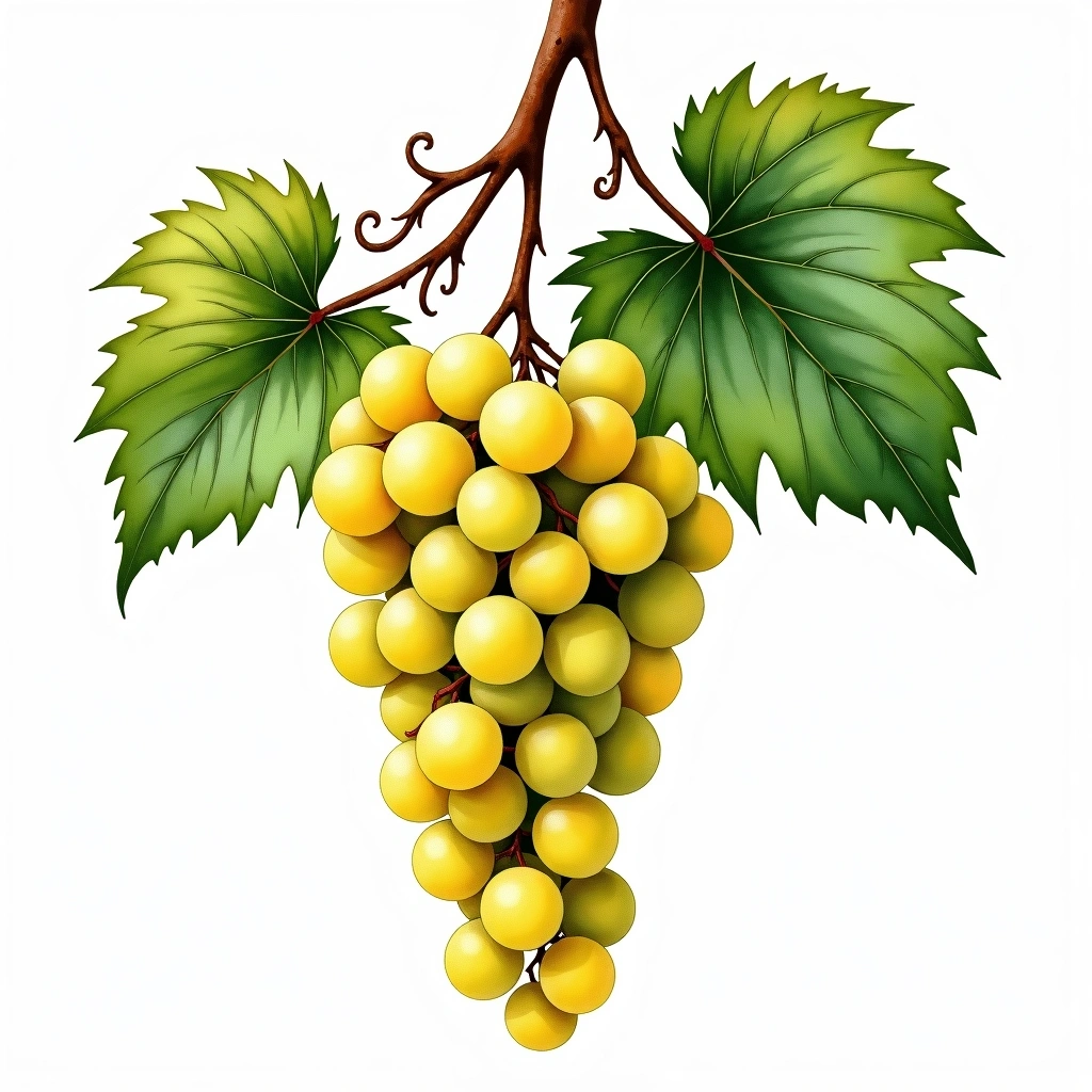 Ortega grape variety — White watercolor illustration