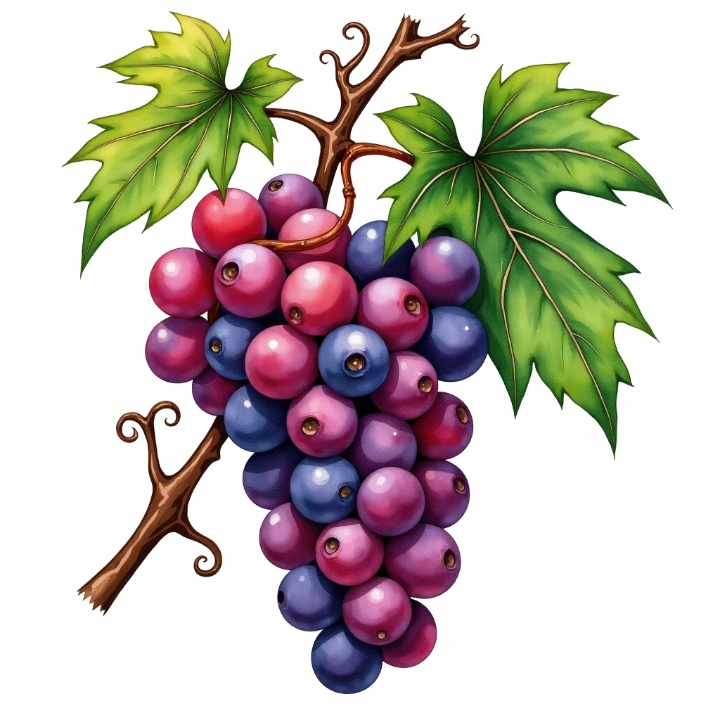 Otskhanuri Sapere grape variety — Red watercolor illustration