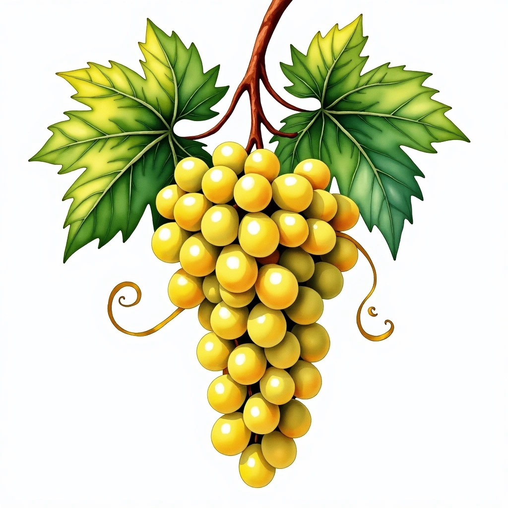 Pagadebit grape variety — White watercolor illustration