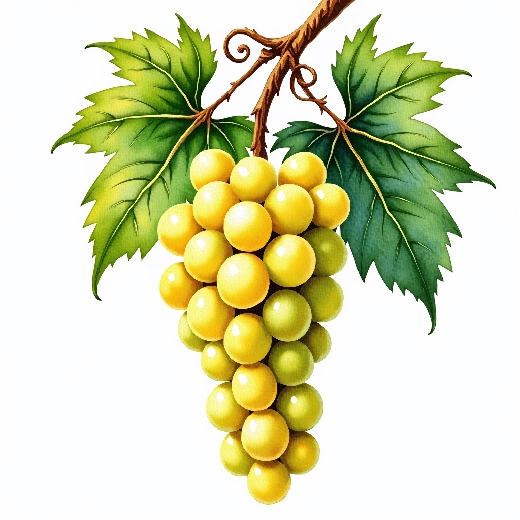 Pallagrello Bianco grape variety — White watercolor illustration